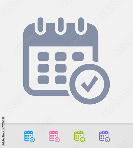 Calendar & Check Mark - Granite Icons. A professional, pixel-perfect icon designed on a 32x32 pixel grid and redesigned on a 16x16 pixel grid for very small sizes