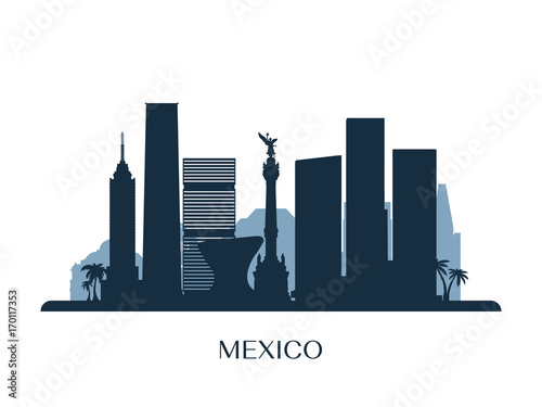 Mexico skyline, monochrome silhouette. Vector illustration.