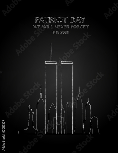 Patriot day. Vector illustration drawing on a black chalkboard.