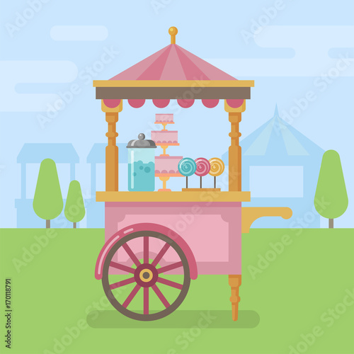 Candy cart flat illustration