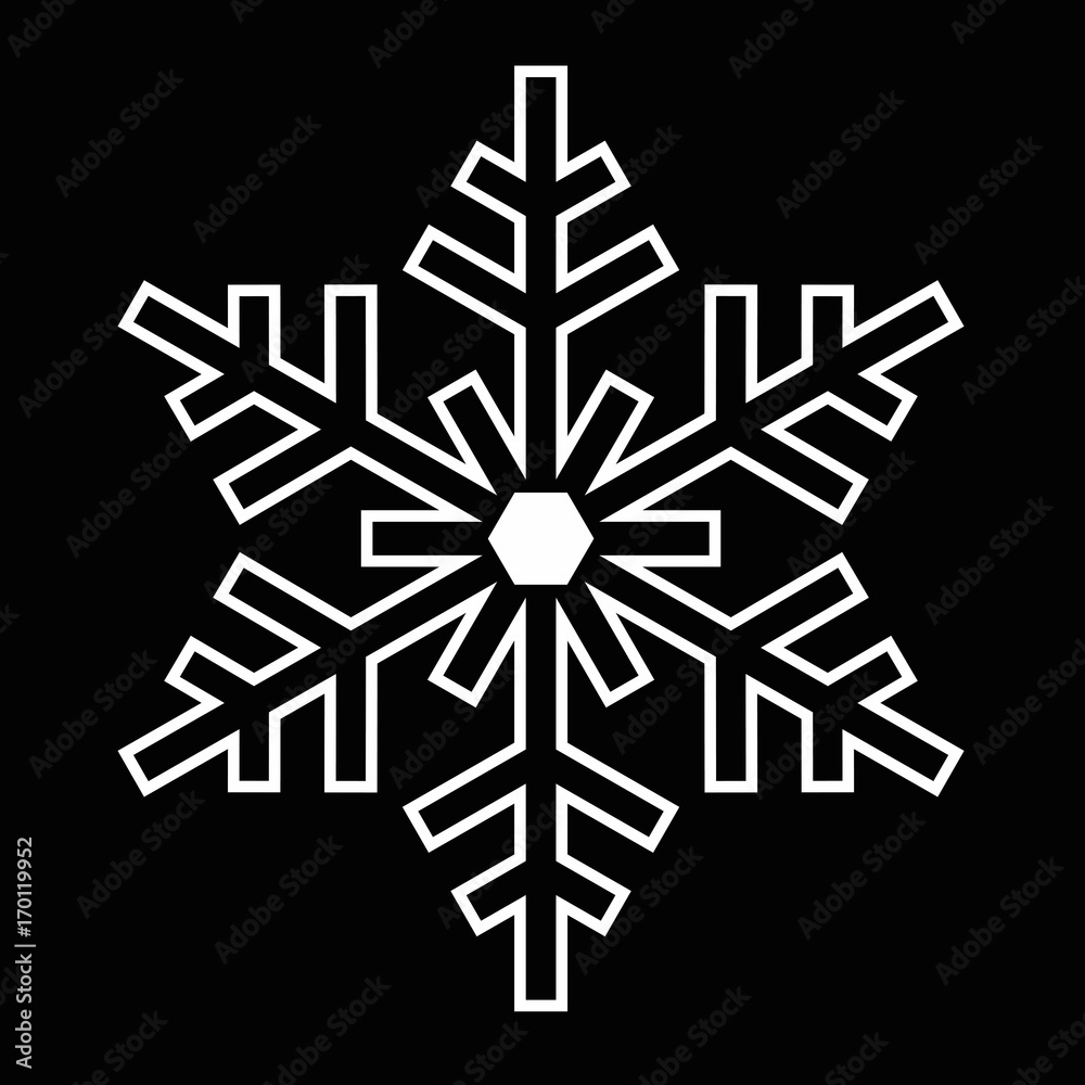 Raster illustration. Snowflake logo, icon, design elements. Original elegant simple element. Abstract decorative illustration in geometric style. Abstract isolated snowflake on a white background