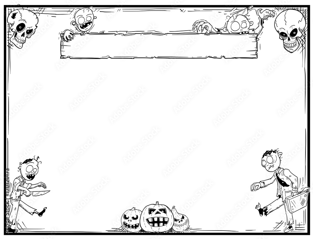 Halloween Frame With Zombies,Skulls and Pumpkins