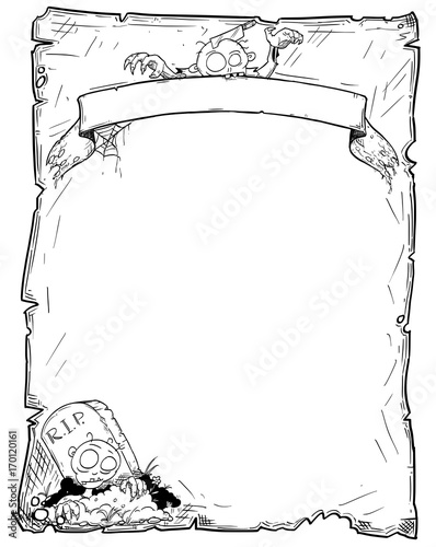 Halloween Frame Old Scroll Sheet with Zombies