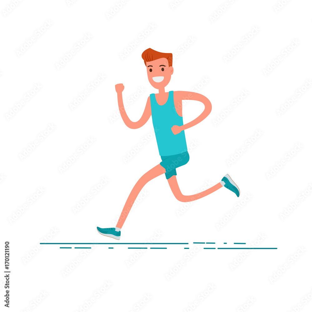 Fototapeta premium Sportsman character. Young adult man running in sportswear. Concept of running for healthy.