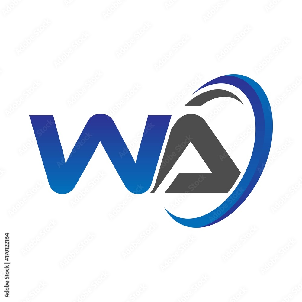 vector initial logo letters wa with circle swoosh blue gray vector initial logo letters wa with circle swoosh blue gray