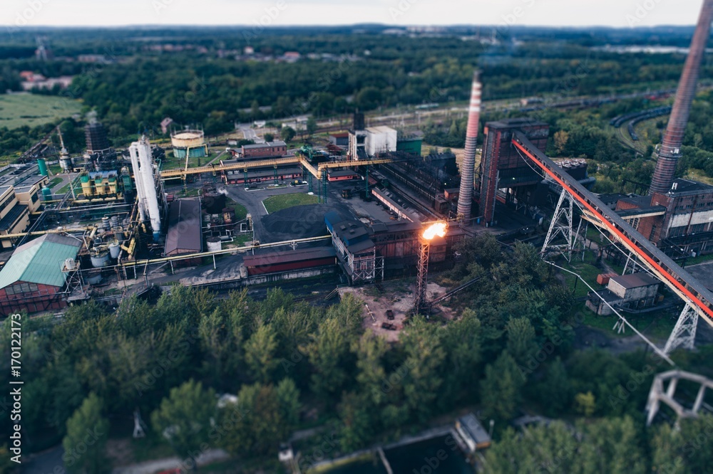 Aerial view on old working cooking plant.