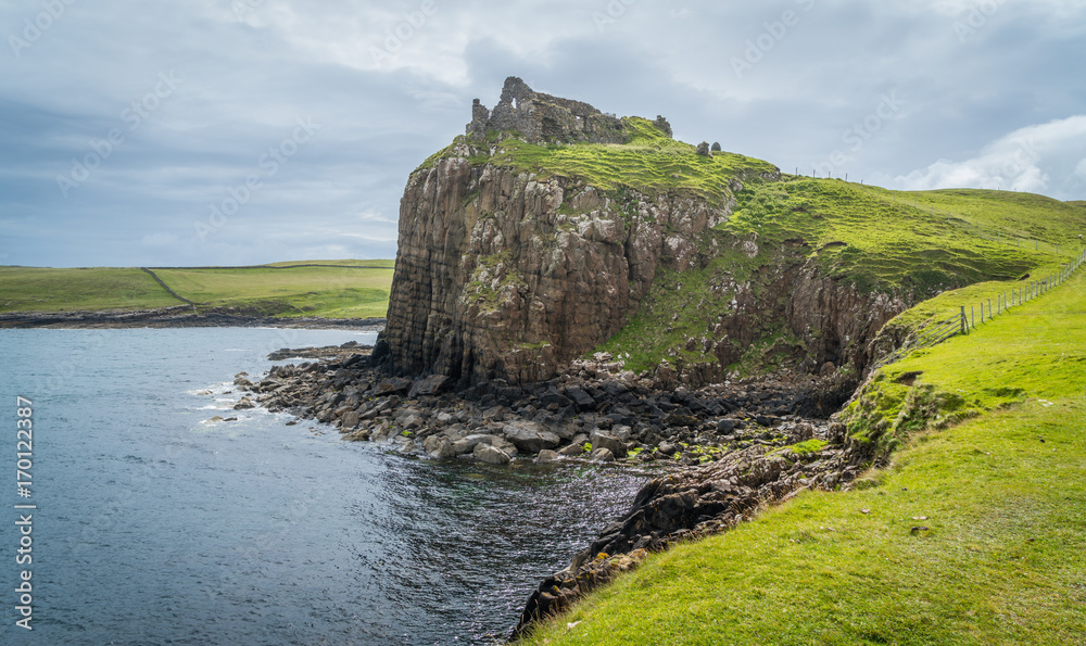 Duntulm Castle, ruins on the north coast of Trotternish, on the Isle of Skye in Scotland, near the hamlet of Duntulm.