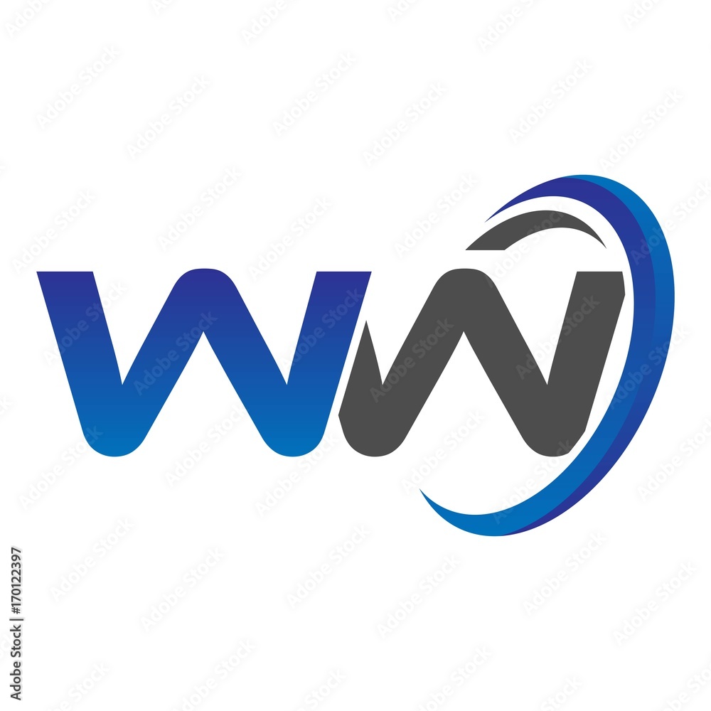 vector initial logo letters ww with circle swoosh blue gray vector initial logo letters ww with circle swoosh blue gray