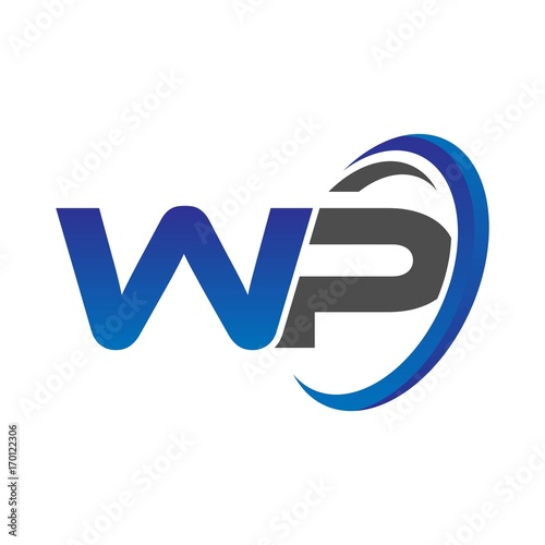 vector initial logo letters wp with circle swoosh blue gray