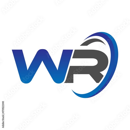 vector initial logo letters wr with circle swoosh blue gray
