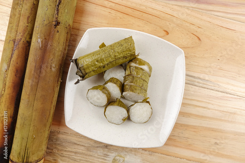 Lemang is a traditional Indonesian, Malaysian, Singaporean food and made of glutinous rice, coconut milk and salt, and cooked in a bamboo stick.