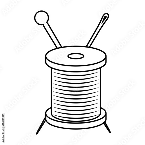 thread spool and needle icon over white background vector illustration