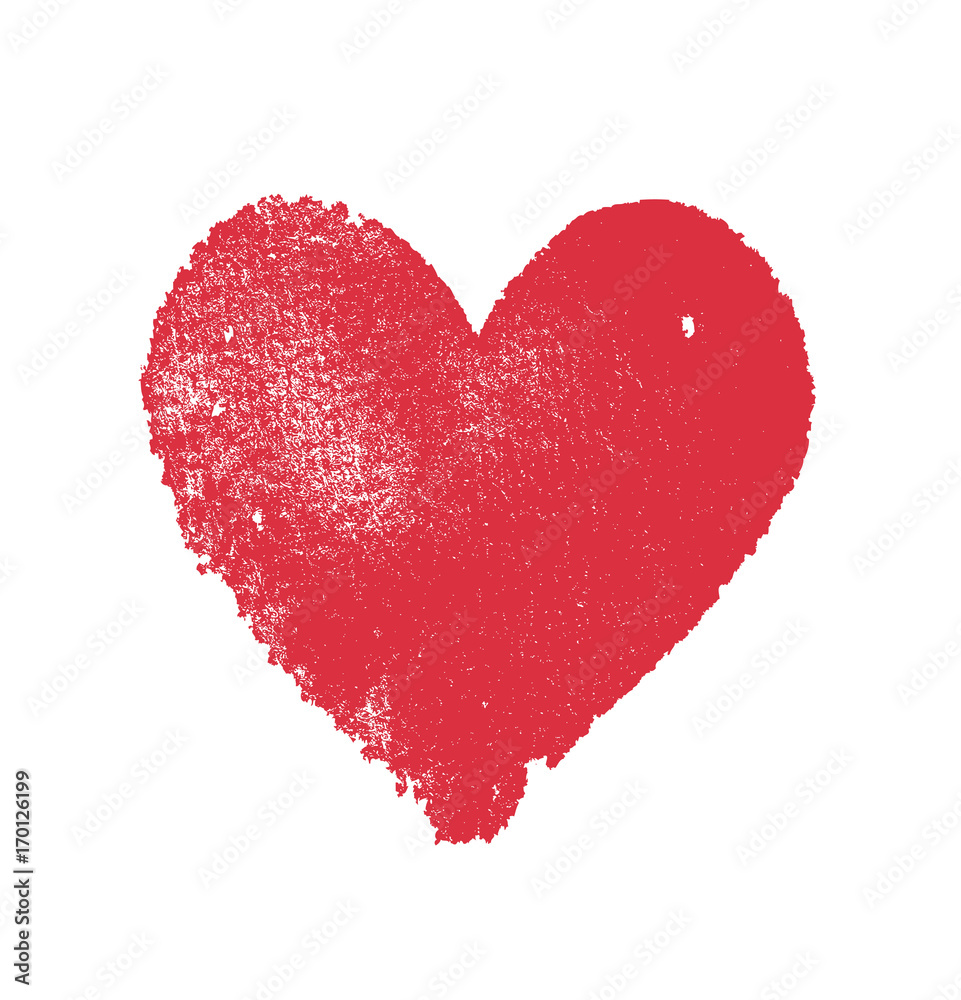 Vector red watercolor textured heart on white, hand drawn romantic symbols of love