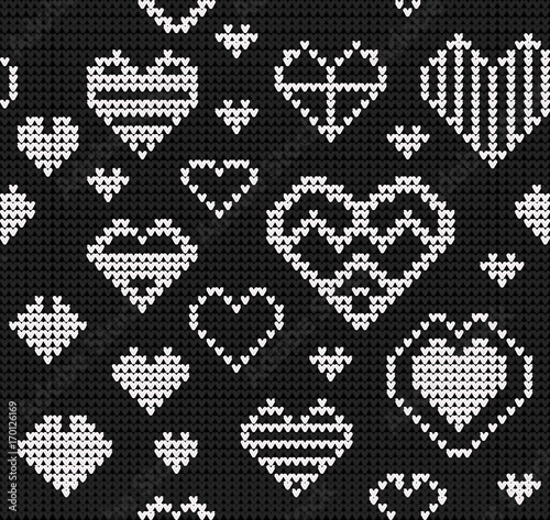 Template with stylized knit texture. Vector black and white cartoon for embroidery, knitting. Decorative seamless background, lovely pattern