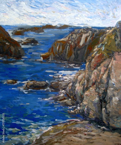 Cliff ocean sea oil painting texture closeup.