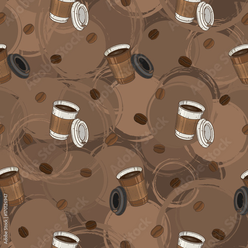 Seamless Coffee Pattern with coffee beans and coffee cup for textile, manufacturing, wallpapers and print.