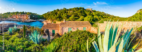 Beautiful sea bay panorama view of the island landscape at Cala S'Almunia on Majorca, Spain