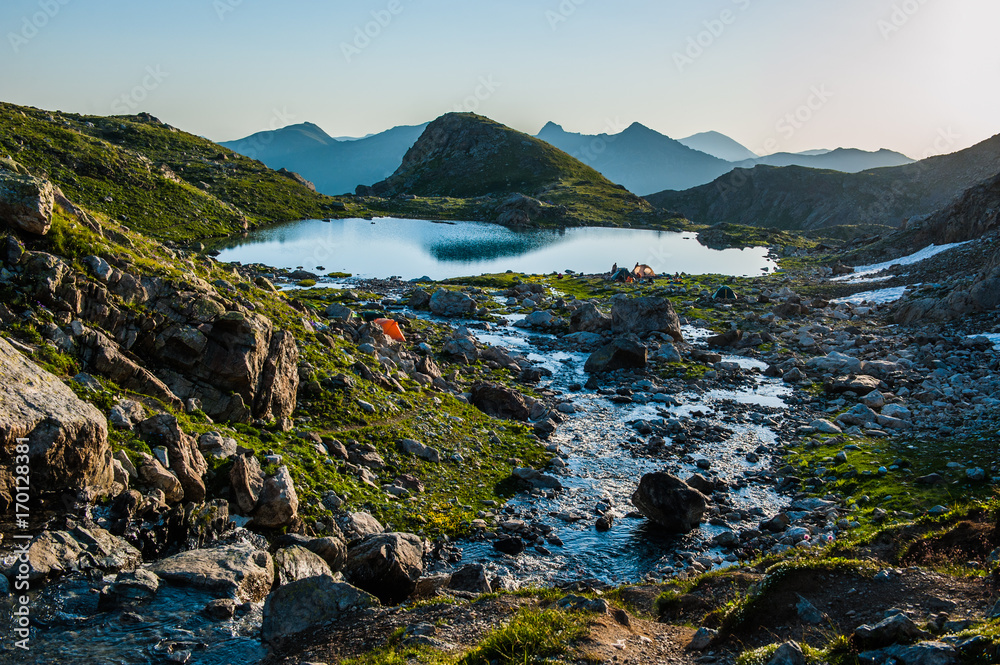 Alpine lake among the rocks, Arhyz, Russian Federation