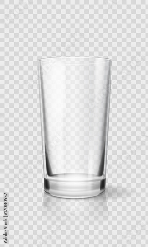 Empty realistic drinking glass cup. Transparent glassware vector illustration