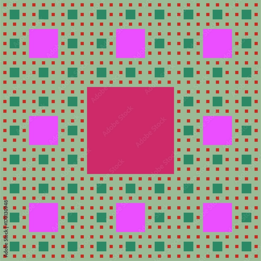 Sierpinski carpet patterns in fractal style, multicolored background in green, purple and red colors. Sierpinski carpet patterns in fractal style, multicolored background in green, purple and red colors.