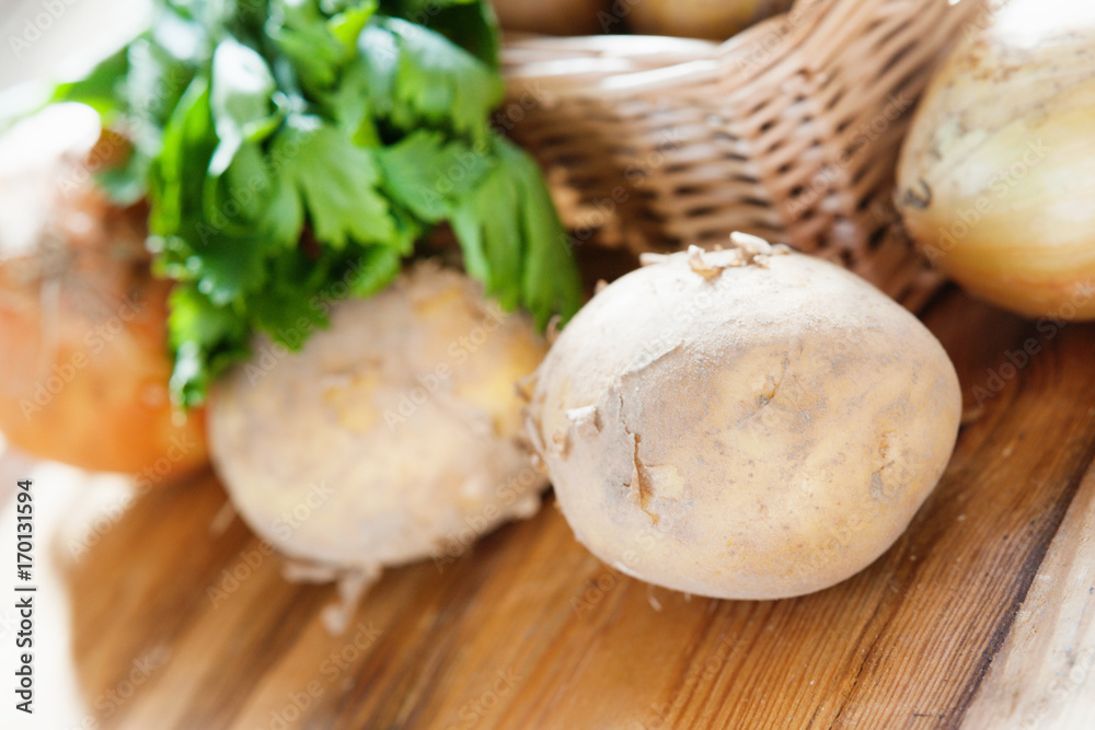 Raw potatoes and onion Raw potatoes and onion