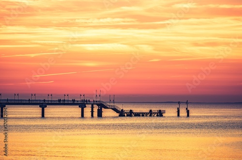 Pier in Miedzyzdroje resort - Baltic seascape at sunset  Poland