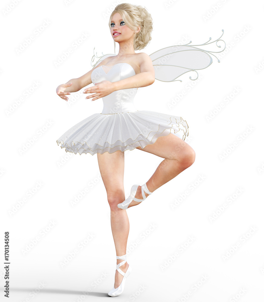 3D ballerina with wings. Forest Fairy. Butterfly. White ballet tutu. Blonde girl with blue eyes. Ballet dancer. Studio photography. High key. Conceptual fashion art. Render illustration. 3D ballerina with wings. Forest Fairy. Butterfly. White ballet tutu. Blonde girl with blue eyes. Ballet dancer. Studio photography. High key. Conceptual fashion art. Render illustration.