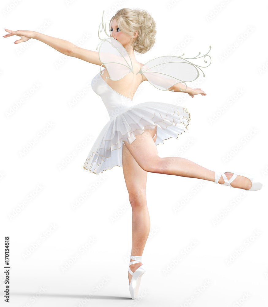 3D ballerina with wings. Forest Fairy. Butterfly. White ballet tutu. Blonde girl with blue eyes. Ballet dancer. Studio photography. High key. Conceptual fashion art. Render illustration. 3D ballerina with wings. Forest Fairy. Butterfly. White ballet tutu. Blonde girl with blue eyes. Ballet dancer. Studio photography. High key. Conceptual fashion art. Render illustration.