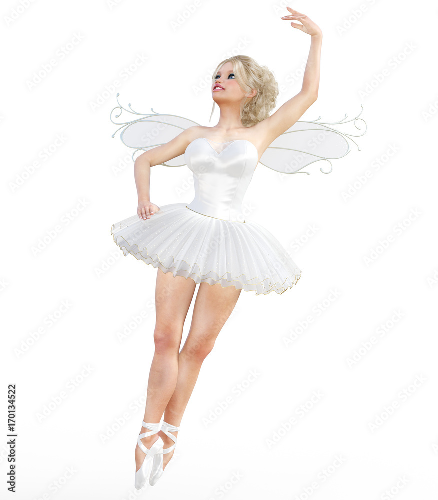 3D ballerina with wings. Forest Fairy. Butterfly. White ballet tutu. Blonde girl with blue eyes. Ballet dancer. Studio photography. High key. Conceptual fashion art. Render illustration. 3D ballerina with wings. Forest Fairy. Butterfly. White ballet tutu. Blonde girl with blue eyes. Ballet dancer. Studio photography. High key. Conceptual fashion art. Render illustration.