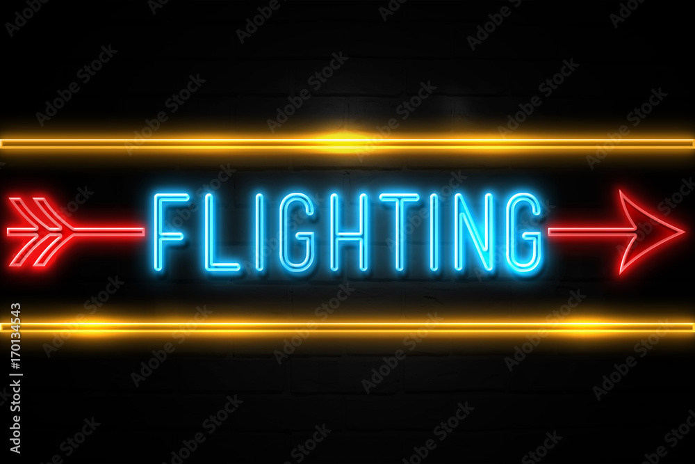 Flighting  - fluorescent Neon Sign on brickwall Front view