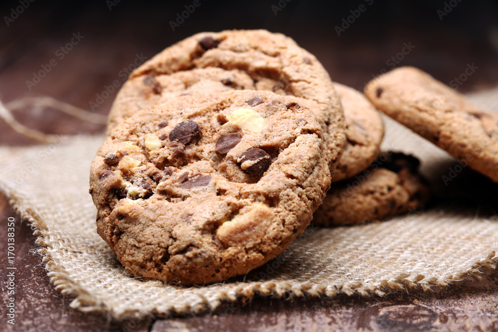 Chocolate chip cookies on table freshly baked Chocolate chip cookies on table freshly baked