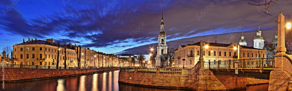 Panorama of Kryukov Canal with St. Nicholas Cathedral in St. Petersburg