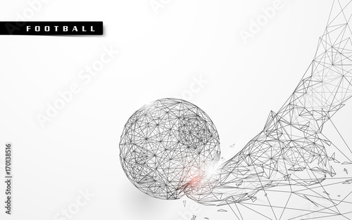 Abstract low polygon football kicking the ball wireframe mesh background