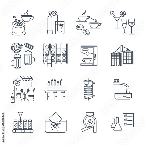 set of thin line icons drinks and beverages, coffee, alcohol