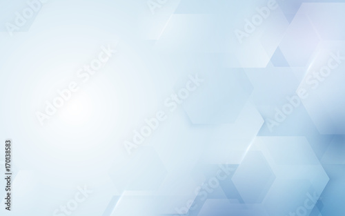 Abstract repeating hexagonal shape on blue and white background