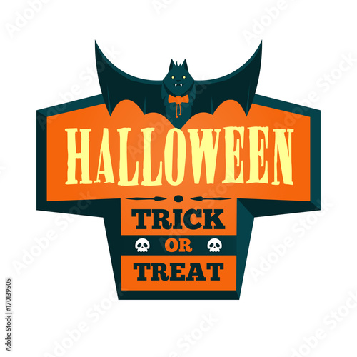Halloween offer design template. Vector illustration with cross form, bat and title. Isolated illustration.