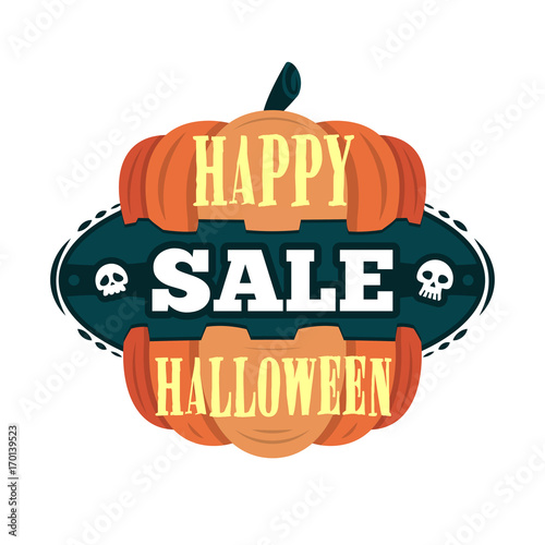 Happy Halloween Sale offer design template. Vector illustration with separated pumpkin and title. Isolated illustration.