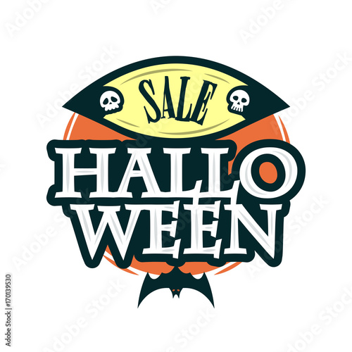 Happy Halloween Sale offer design template. Vector illustration with original title and bat. Isolated illustration.