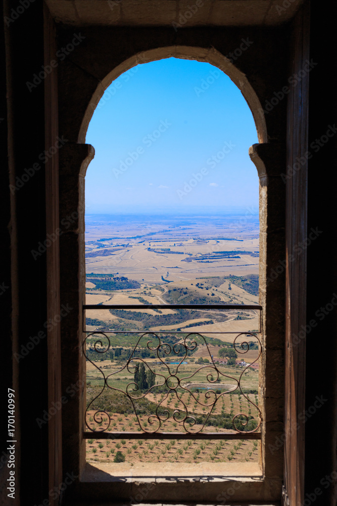View through the window from the castle of Loarre, Huesca, Spain.