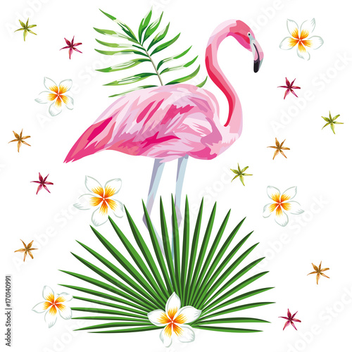 Flamingo print with flowers beach wallpaper