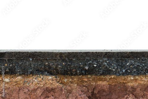 The layer of asphalt road with soil and rock.