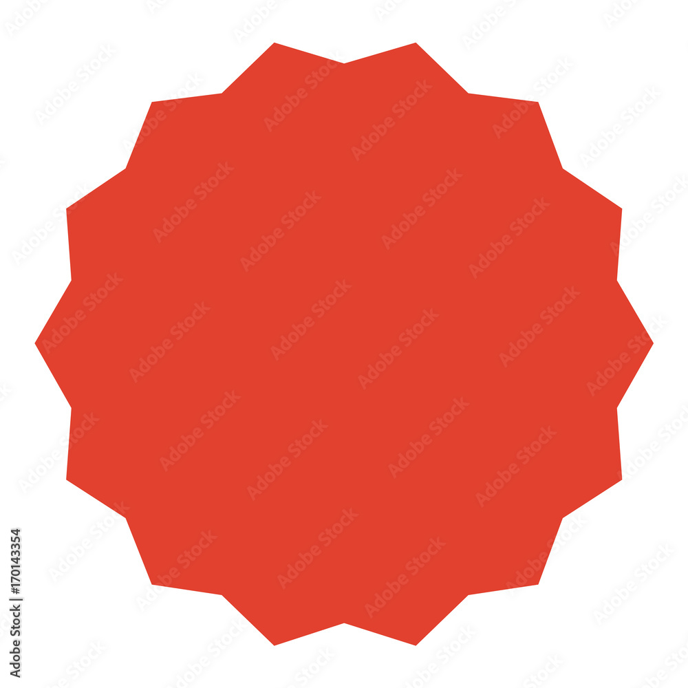 Red starburst, sunburst badge.  Vintage label, sticker. Simple flat style.Design elements. Vector illustration
