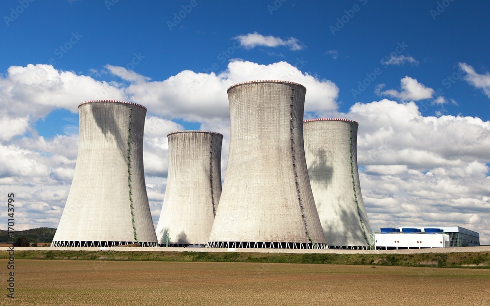 Cooling tower with clouds, nuclear power plant Dukovany