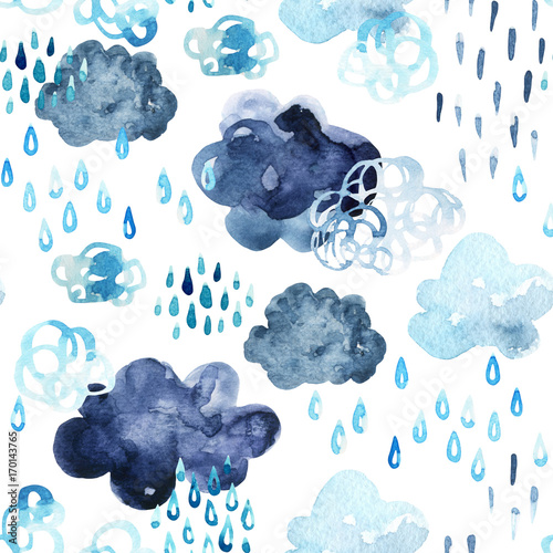 Watercolor fall shower seamless pattern