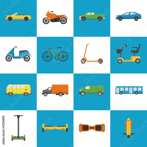 Collection of transport icons in flat style