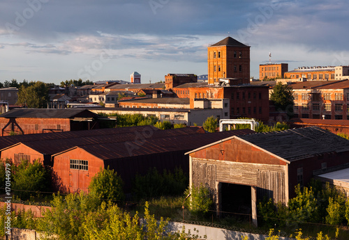 Roofs of the industrial zone of Kostroma. Russia. photo