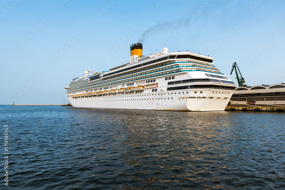 Luxury cruise ship docked at wharf in port of Gdynia. Poland. Europe.