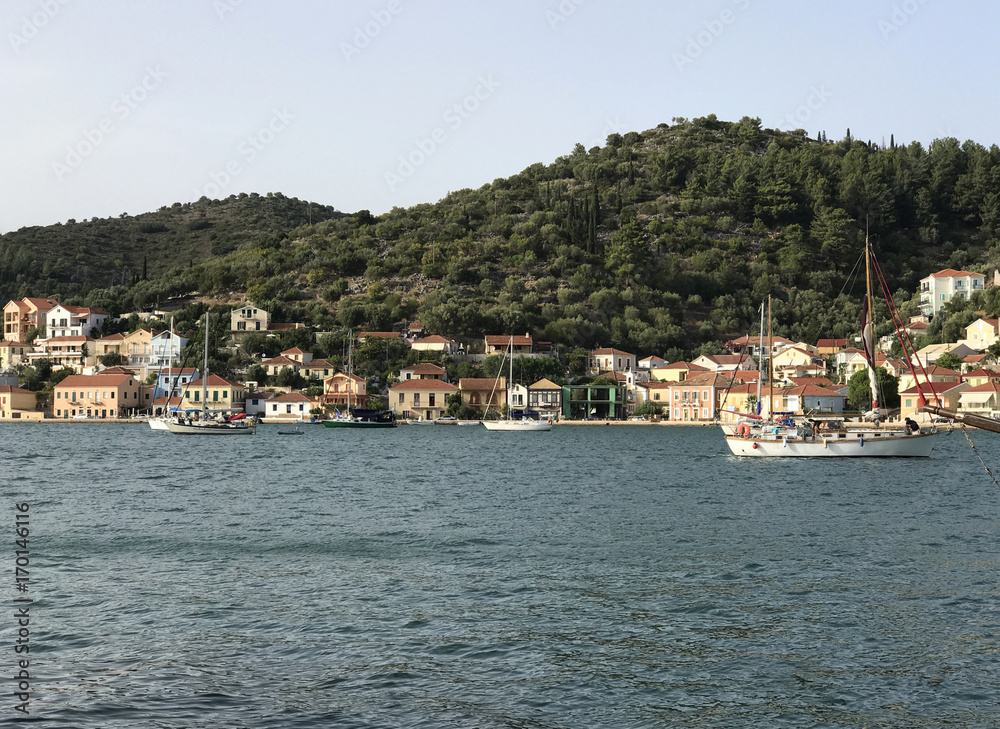 View of Vathy or Ithaki, the main town of Ithaka or Ithaca in Greece