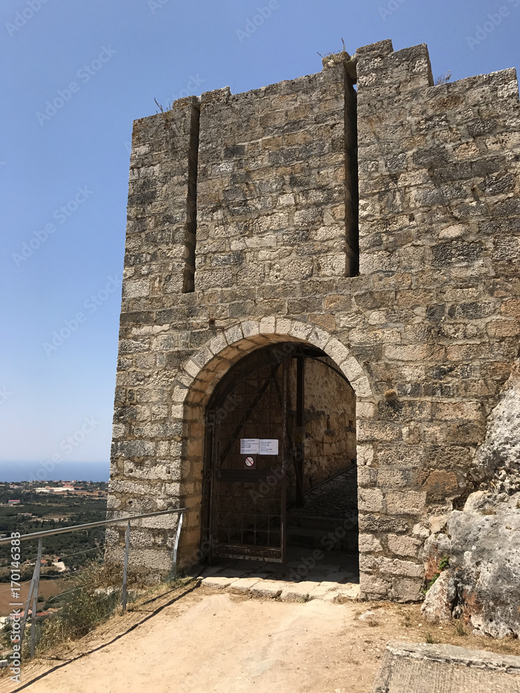 The main entrance of the ancient Kastro, a Venetian castle, in Cephalonia or Kefalonia in Greece