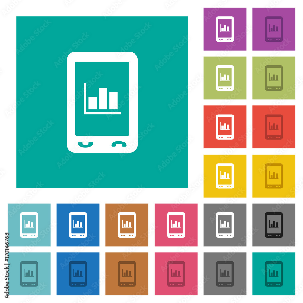 Mobile statistics square flat multi colored icons